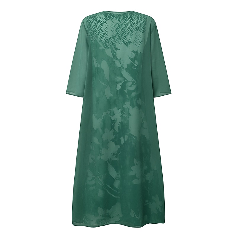 Women's Graduation Dress Midi Dress Two Piece Dress Set Dress Green Blue Gray Half Sleeve Floral Print Summer Spring U Neck Casual3