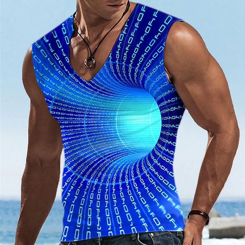Men's Graphic Optical Illusion Vest Top Sleeveless T shirt 3D Print V Neck Shirt Designer Casual Comfortable Vacation Daily Going out Yellow Blue Red Spring & Summer Clothing Apparel S M L XL 2XL 3XL