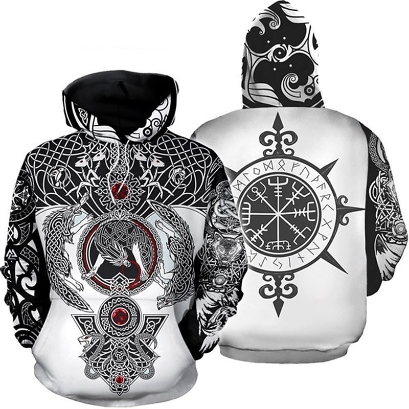 Vikings Warriors Viking Tattoo Hoodie Cartoon Manga Anime 3D Front Pocket Graphic For Couple's Men's Women's Adults' 3D Print Casual Daily