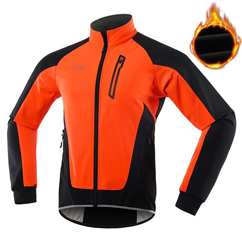 Arsuxeo Men's Cycling Jacket Fleece Jacket Winter Thermal Warm Windproof Fleece Lining Breathable Bike Jacket Windbreaker Mountain Bike MTB Road Bike Cycling City Bike Cycling Black Green Orange Bike3
