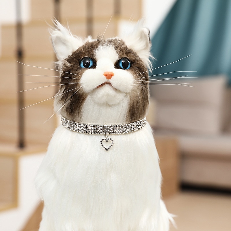 2 Pcs Three Row Elastic Pet Diamond Necklace Love Pendant Chain Cat Dog Collar Pet Supplies Small Dog Accessories2