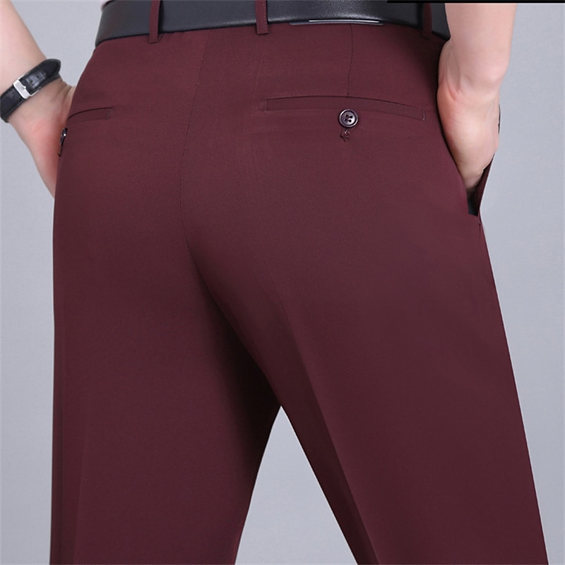 Men's Dress Pants Trousers Casual Pants Flat Front Pants Pocket Plain Comfort Breathable Wedding Business Casual Retro Vintage Classic Black+Grey Smoky gray High Waist Stretchy