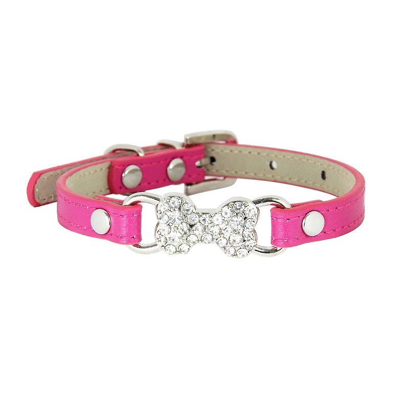 Cute Cat Traction Rope Crystal Diamond Bone Pet Collar Tide Brand Pu Cat Belt Dog Collar3