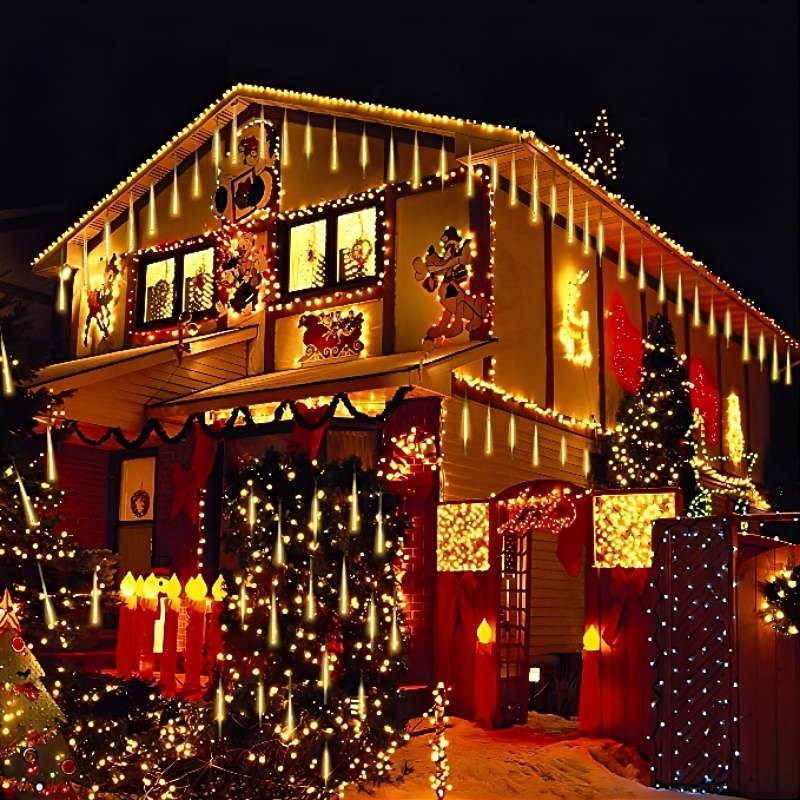 30CM*24 String Lights Christmas Meteor Shower Lights 432 LEDs 3pcs Warm White RGB White Meteor Shower Lights Halloween Christmas Creative Waterproof Decorative 100-240 V2