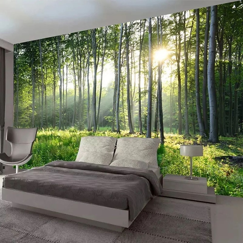 Landscape Wallpaper Mural Green Forest Wall Covering Sticker Peel and Stick Removable PVC/Vinyl Material Self Adhesive/Adhesive Required Wall Decor for Living Room Kitchen Bathroom4