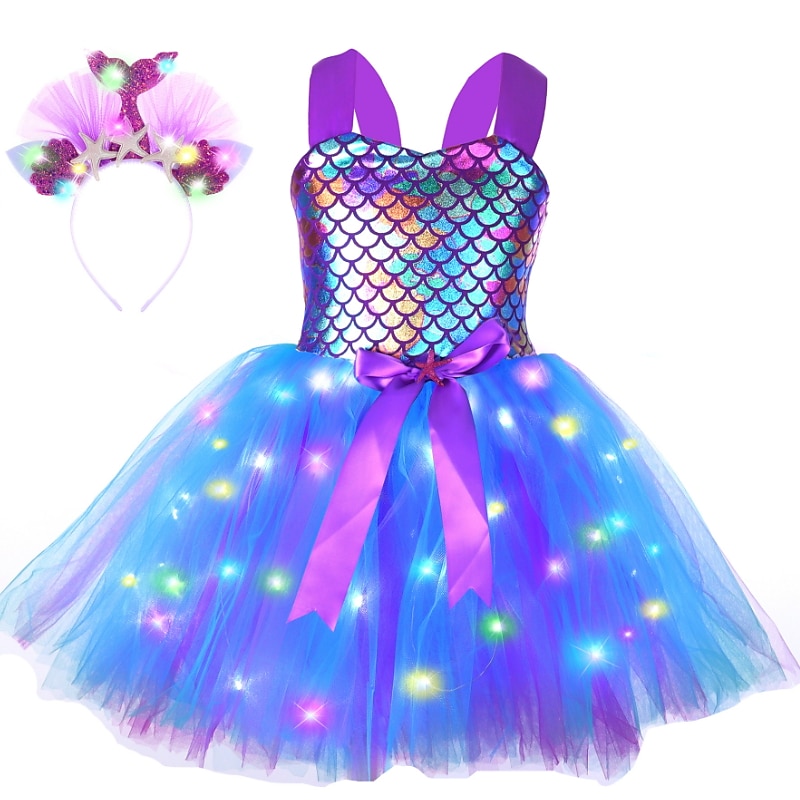 Kids Girls' Dress Solid Color Sequin Mermaid Sleeveless Performance Princess Sweet Cotton Above Knee Party Dress A Line Dress Summer Spring 3-10 Years Light Blue Multicolor White3