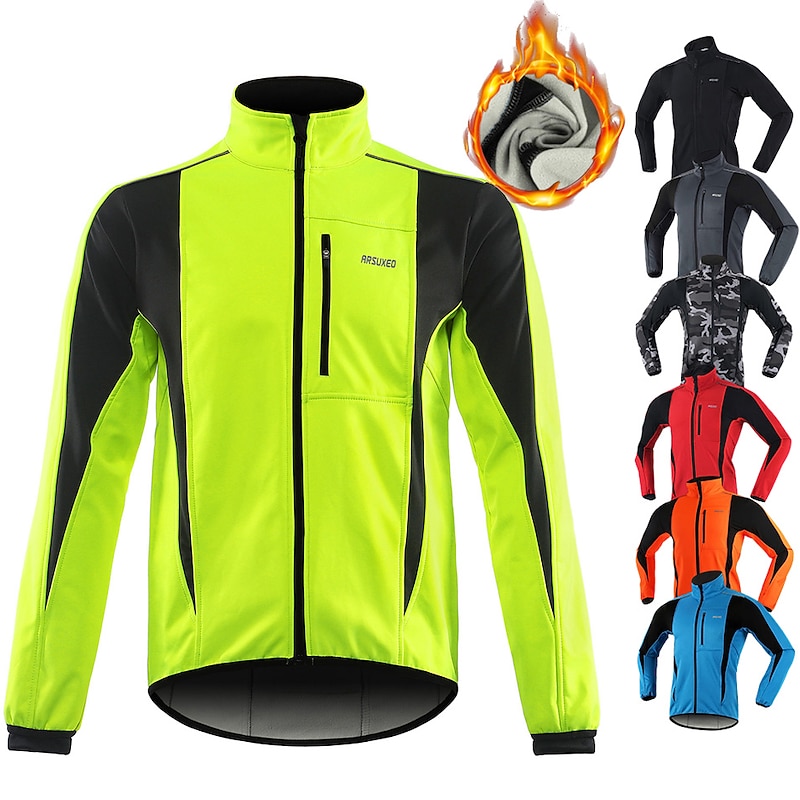 Arsuxeo Men's Cycling Jacket Windbreaker Fleece Jacket Winter Thermal Warm Windproof Fleece Lining Breathable Bike Jacket Mountain Bike MTB Road Bike Cycling City Bike Cycling Green Black Blue Bike