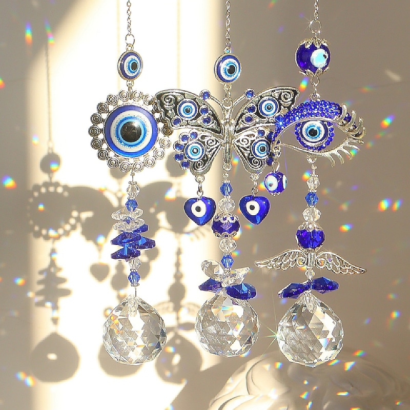 1PC Devil's Eye Crystal Sun Catcher Pendant Light Shadow Wind Chime Rainbow Garden Decoration