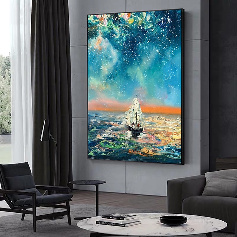 Mintura Handmade Stars Landscape Oil Paintings On Canvas Wall Art Decoration Modern Abstract Picture For Home Decor Rolled Frameless Unstretched Painting 9