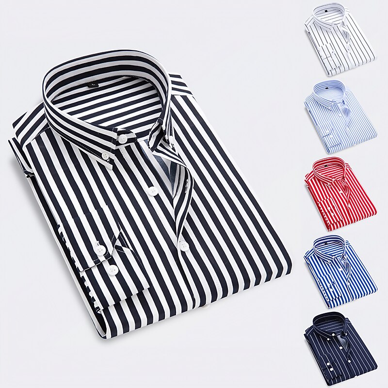 Men's Dress Shirt Striped Shirt Button Down Shirt Collared Shirt Button Up Shirt Striped Wedding Work Black White Red Navy Blue Long Sleeve Collar Clothing Apparel
