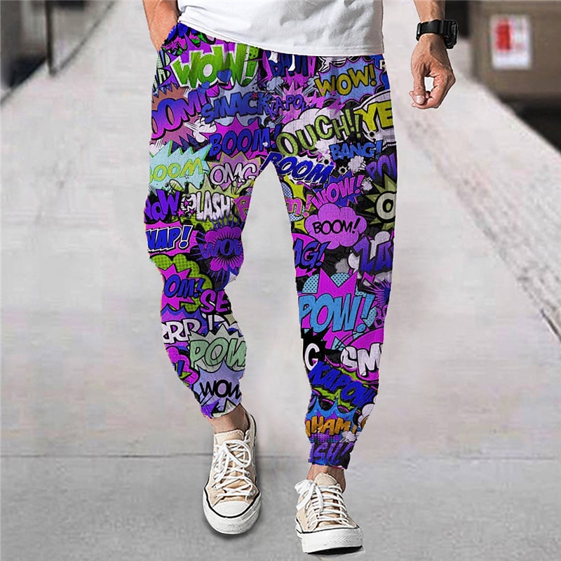 Men's Joggers Trousers Summer Pants Beach Pants Drawstring Elastic Waist Letter Graphic Prints Comfort Breathable Sports Outdoor Casual Daily Streetwear Designer Purple Green Micro-elastic4