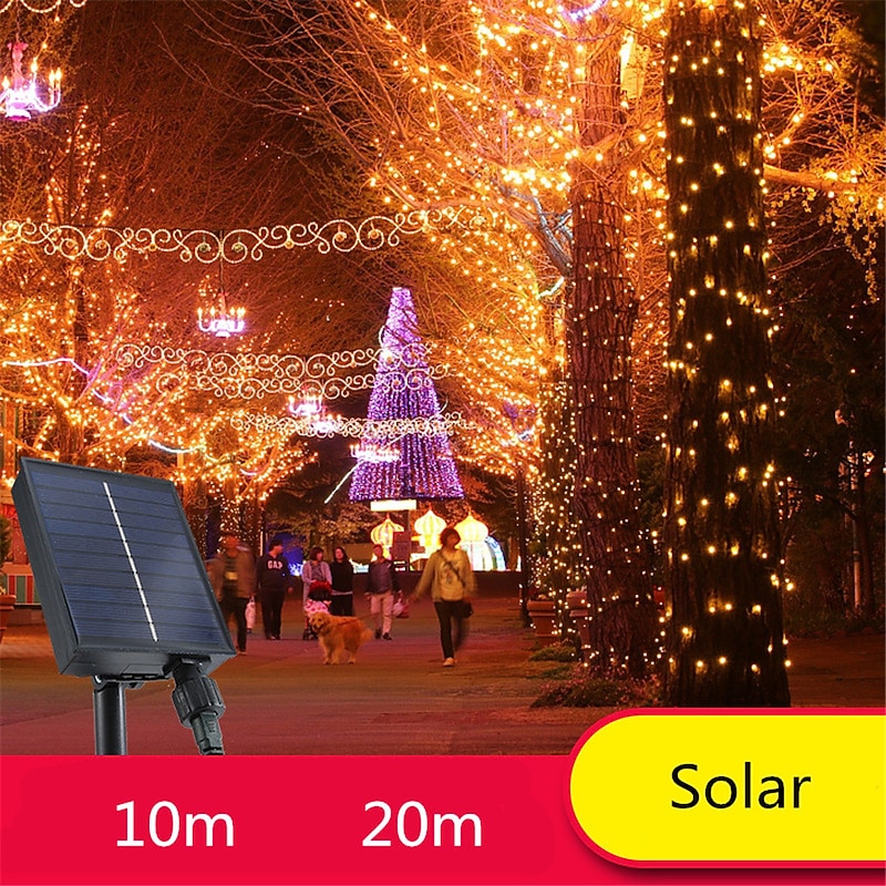 Solar String Fairy Lights Outdoor Christmas Decorations Solar and Plug in 20m 10m with Remote Control Garland Large Panel Fast Charge Christmas Garden Decoration2