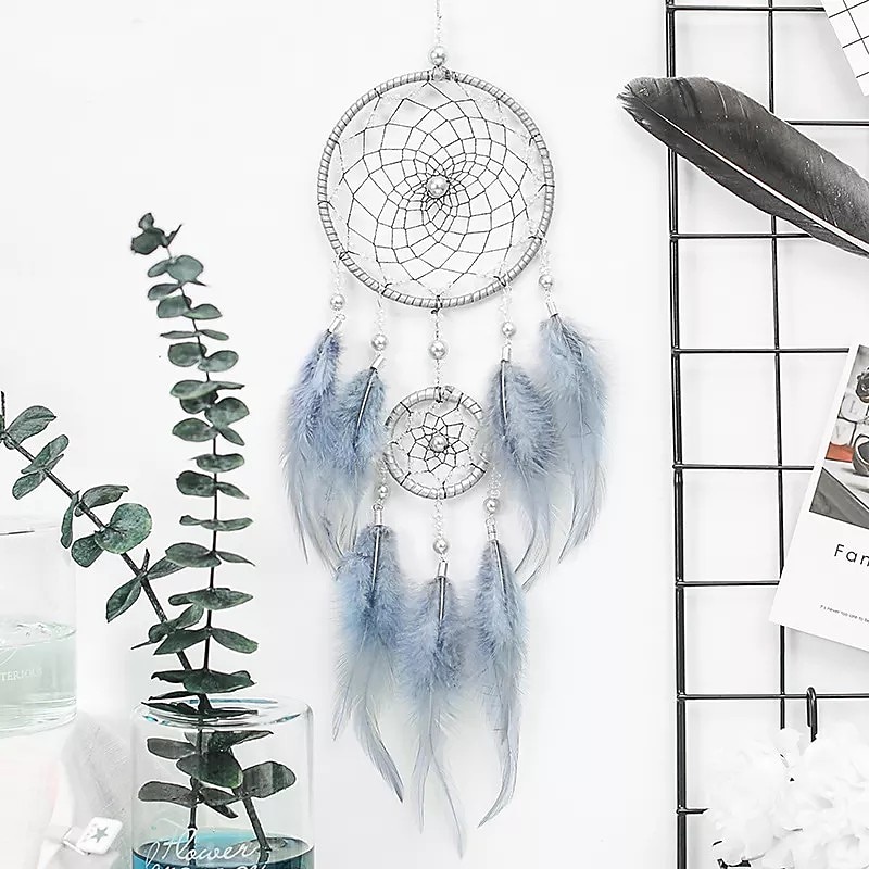 Boho Dream Catcher Handmade Gift Wall Hanging Decor Art Ornament Craft Feather Bead for Kids Bedroom Wedding Festival 50*11cm