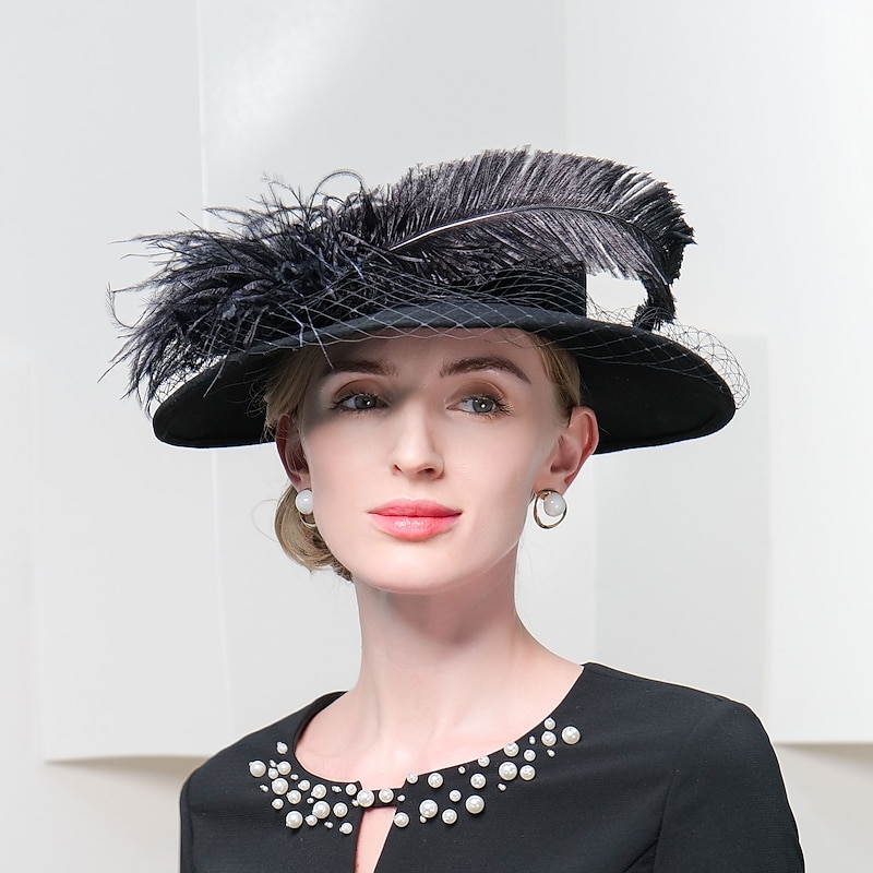 Elegant Vintage Inspired 100% Wool / Feathers Hats with Feather 1PC Special Occasion / Party / Evening Headpiece3