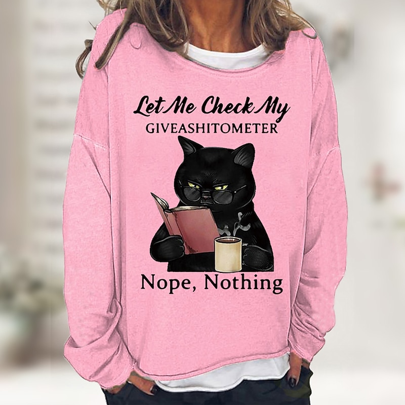 Women's Shirt Cat Print Casual Sports Basic Long Sleeve Round Neck Black Fall & Winter Comfrt Breathable Soft Fabric2