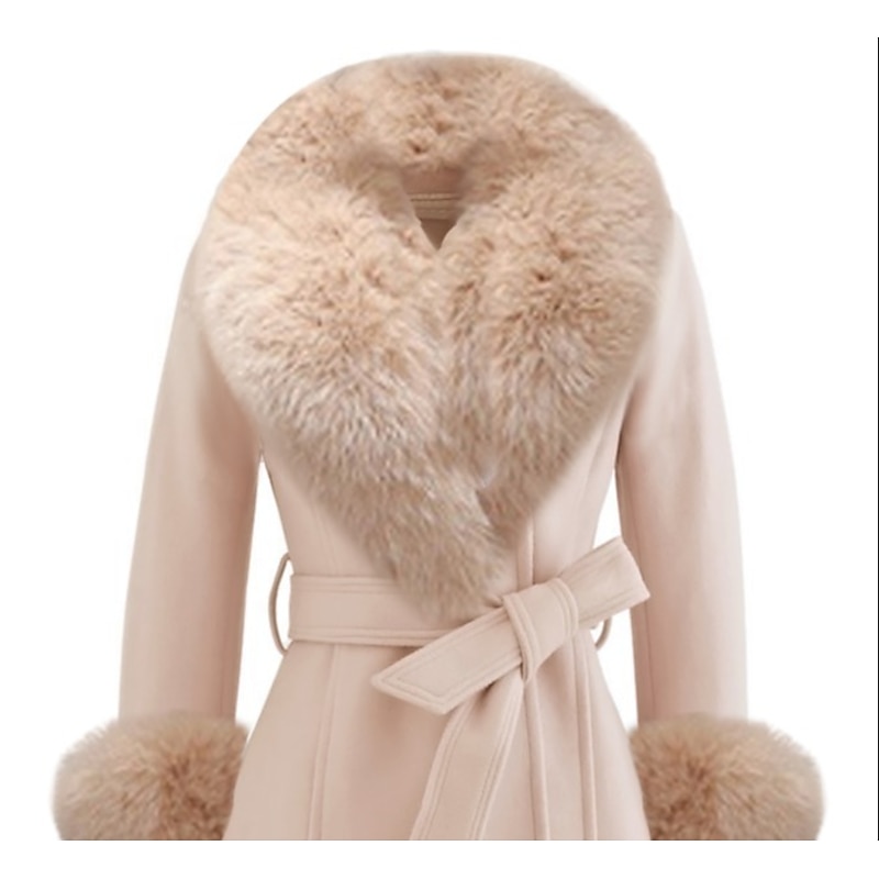 Women's Winter Coat Warm Comfortable With Belt Fur Collar Elegant Fashion Modern Street Style Solid Color Vacation Street Casual Daily Weekend Open Front Long Lapel Regular Fit Long Sleeve Outerwear4