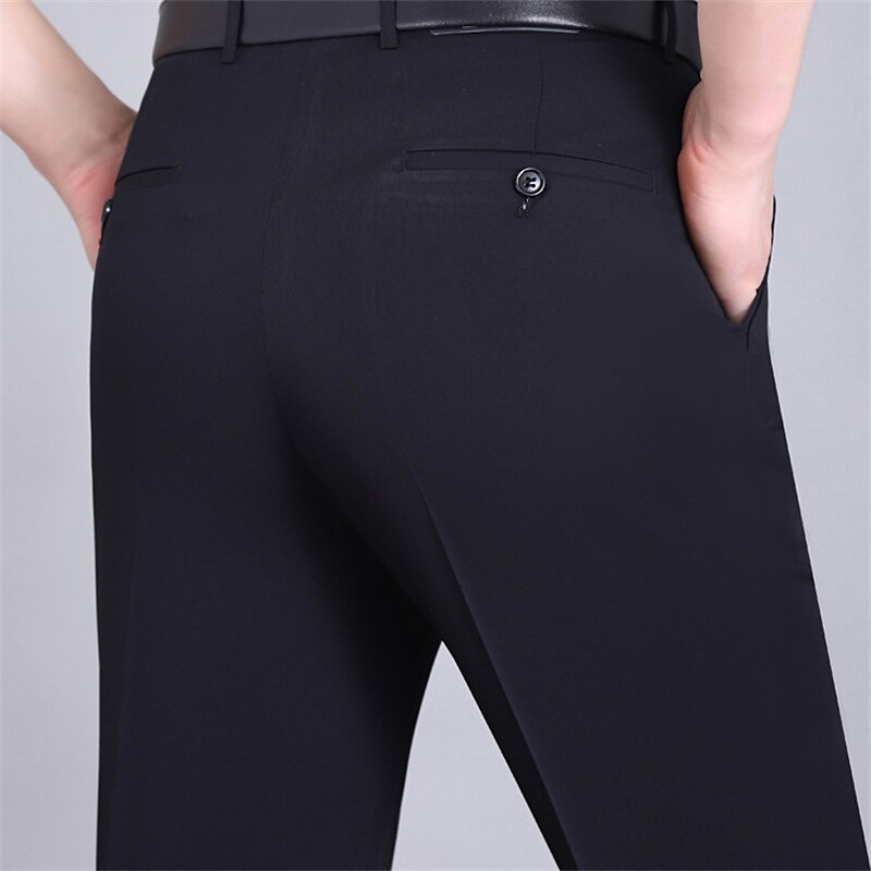 Men's Dress Pants Trousers Casual Pants Pocket Plain Comfort Breathable Wedding Business Casual Retro Vintage Classic Black White High Waist Stretchy