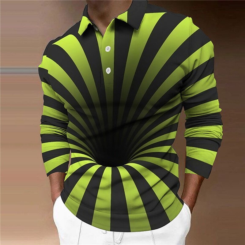 Men's Graphic Polo Shirts Golf Shirt Long Sleeve Polo Shirts Collared Shirts Casual Vacation Wear Rave Wear Party Outfits 3D Print Buttons Black-White Black+Black Black