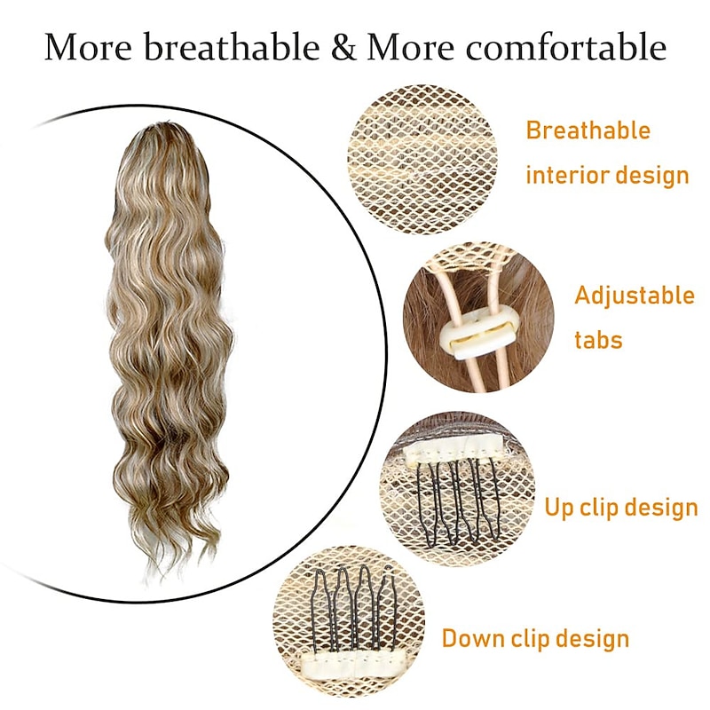 Long Ponytail Extension Drawstring Ponytail Hair Extensions Wavy Pony Tail Synthetic Hairpiece for Women (6H22)4