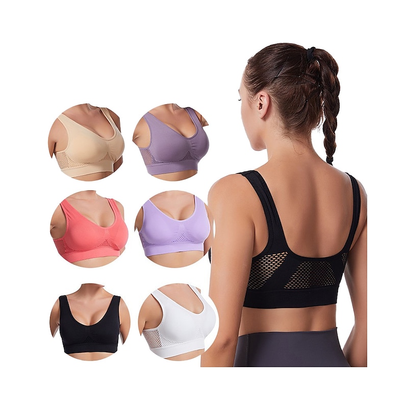 Sport Bra Yoga Sports Underwear Hollow Mesh Ventilation Holes Large Size No Steel Ring Sports Bra Vest Women 2024 – GBP £15