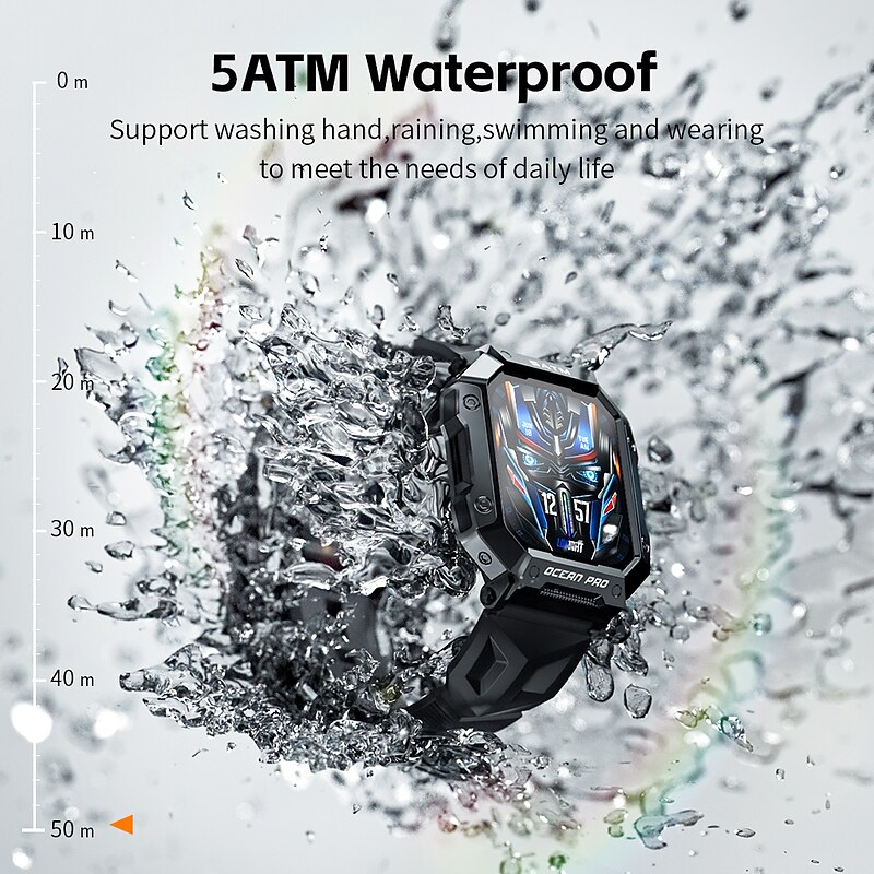 LOKMAT OCEAN PRO Smart Watch 1.85 inch Smartwatch Fitness Running Watch Bluetooth Pedometer Call Reminder Sleep Tracker Compatible with Android iOS Women Men Long Standby Waterproof Media Control IP684