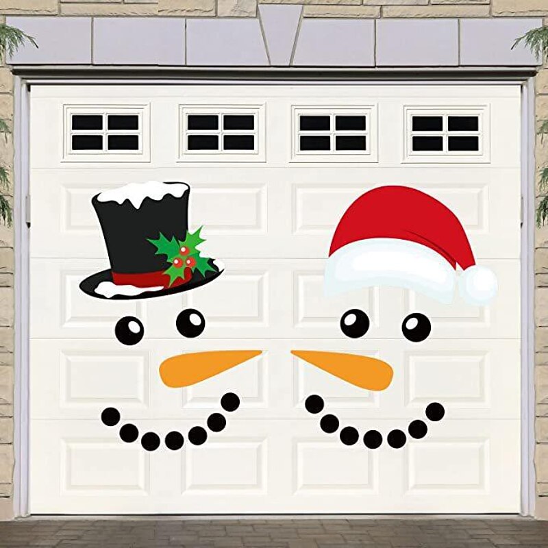 Merry Christmas Decorations Garage Door Decor Snowman Magnets Stickers Refrigerator Decal Snowman Face Garage Christmas Set Reflective Car Magnetic Stickers for Xmas Holiday Fridge Decor