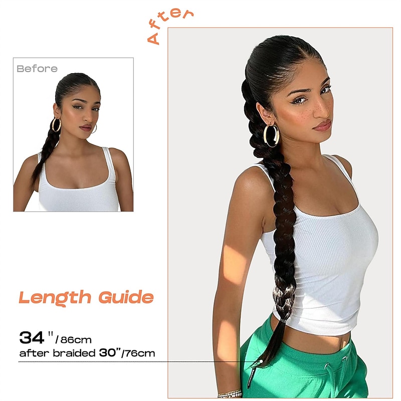 Long DIY Braided Ponytail Extension with Elastic Tie Straight Sleek Wrap Around Braid Hair Extensions Ponytail Natural Soft Synthetic Hairpiece Black Brown 26 Inch (After Braided 23 Inch)2