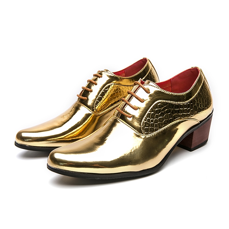 Men's Oxfords Derby Shoes Dress Shoes Height Increasing Shoes Patent Leather Shoes Classic Casual Daily Office & Career PU Lace-up Gold Spring Fall