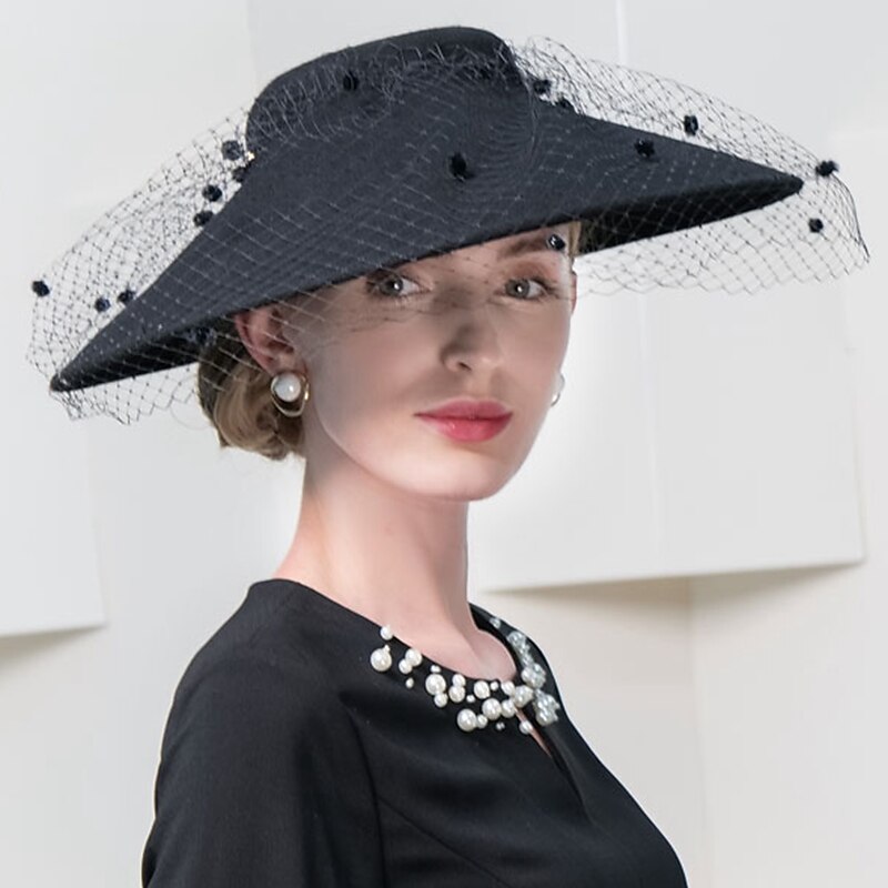 Fashion Elegant Tulle / 100% Wool Hats with Trim / Tulle 1PC Holiday / Cocktail Party Headpiece/Casual/Birthday/New Baby/Thank You/Graduation/Congratulations/Anniversary Headwear2