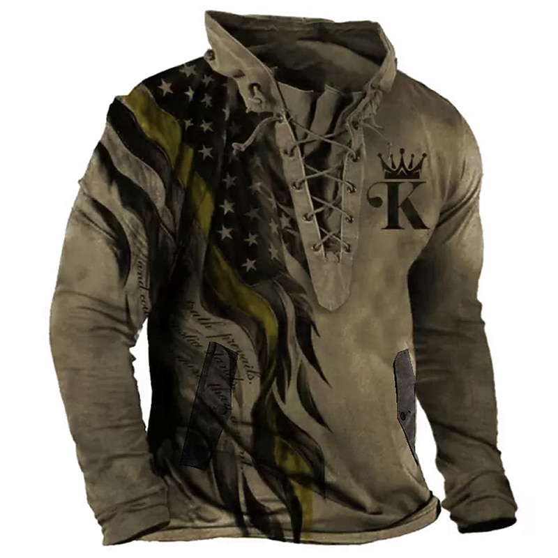 Men's Gothic Horror Graphic Prints National Flag Sweatshirt Pullover Long Sleeve Sweatshirt Standing Collar Streetwear Designer Basic 3D Print Sports & Outdoor Casual Daily Lace up Pocket Spring2