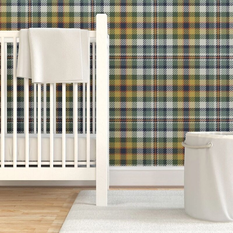 Geometric Wallpaper Peel and Stick Green Plaid Wallpaper Removable Pvc/Vinyl Self Adhesive 17.7''x118''in(45cmx300cm) / 45x300cm2