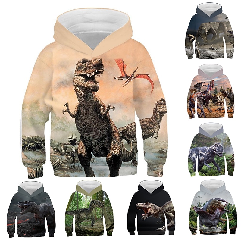 Kids Boys Hoodie Dinosaur Long Sleeve Fall Winter Fashion Cool Cotton Casual