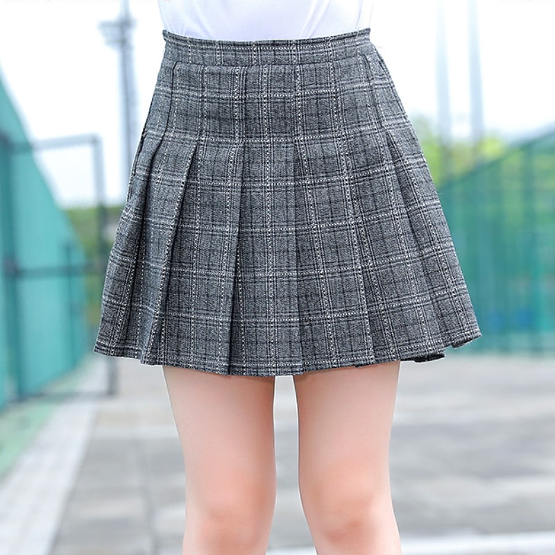 Kids Girls' Skirt Plaid Active School 7-13 Years Winter Black Pink Light gray2