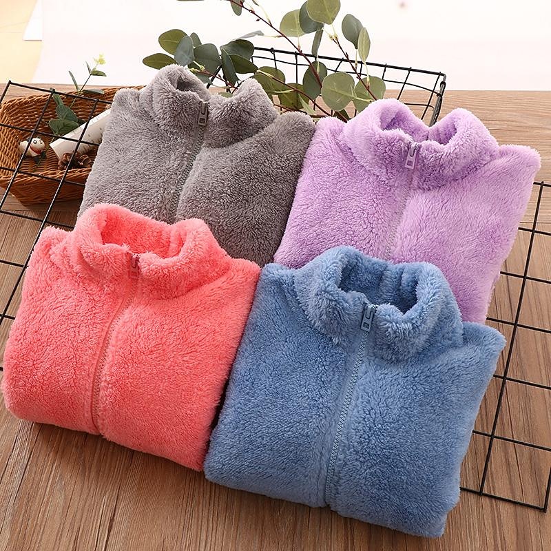 Kids Boys' Fleece Jacket Outerwear Solid Color Long Sleeve Zipper Coat Outdoor Cotton Fashion Daily Pink Red Navy Blue Fall Winter 7-13 Years2