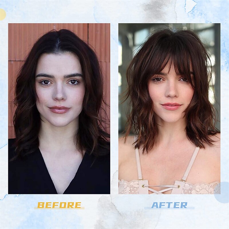 Clip in Bangs for Women 100% Hair Extensions French Bangs Fring with Temples Hairpieces Clip on French Bangs Flat Bangs Clip Curved Bangs for Daily Wear3