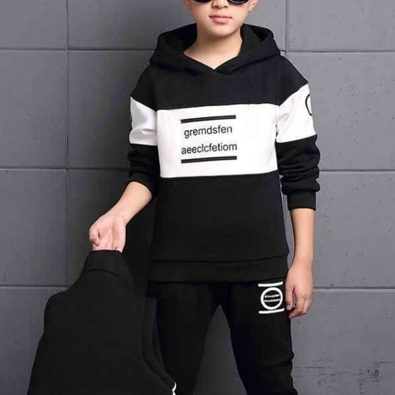 3 Pieces Kids Boys Tracksuits Outfit Color Block Letter Long Sleeve Cotton Set Sports Winter Fall 7-13 Years Black Navy Blue4