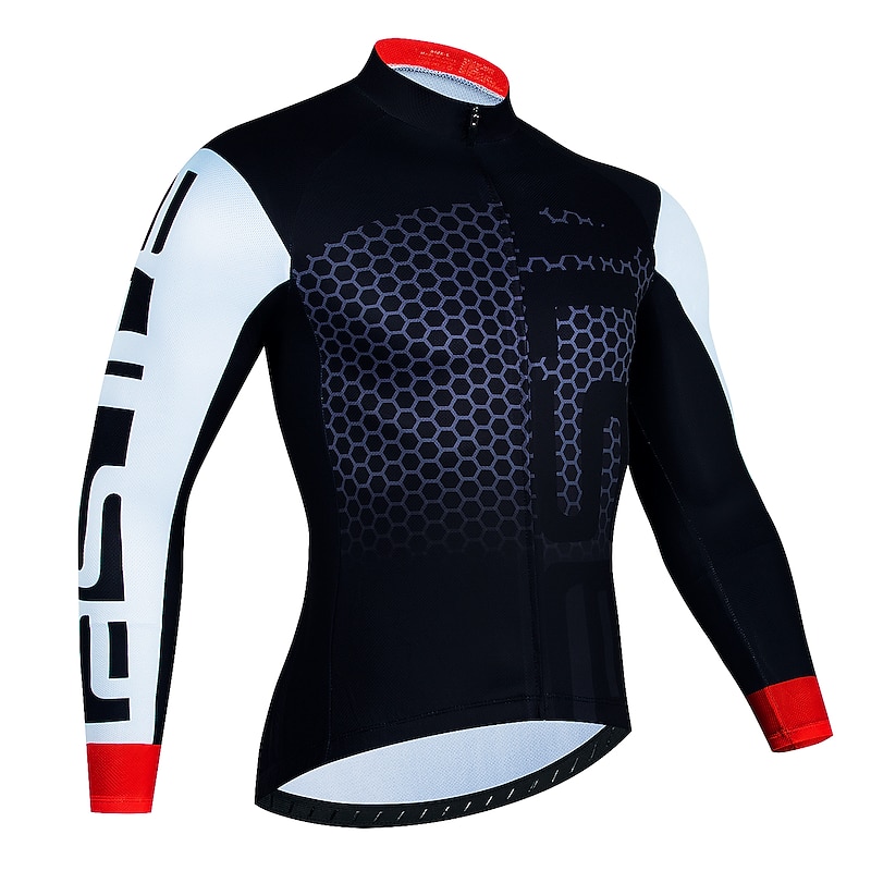 Men's Cycling Jersey Honeycomb Long Sleeve Bike Jersey Top with 3 Rear Pockets Mountain Bike MTB Road Bike Cycling Quick Dry Reflective Strips Back Pocket Moisture Wicking Sports Black White Red4