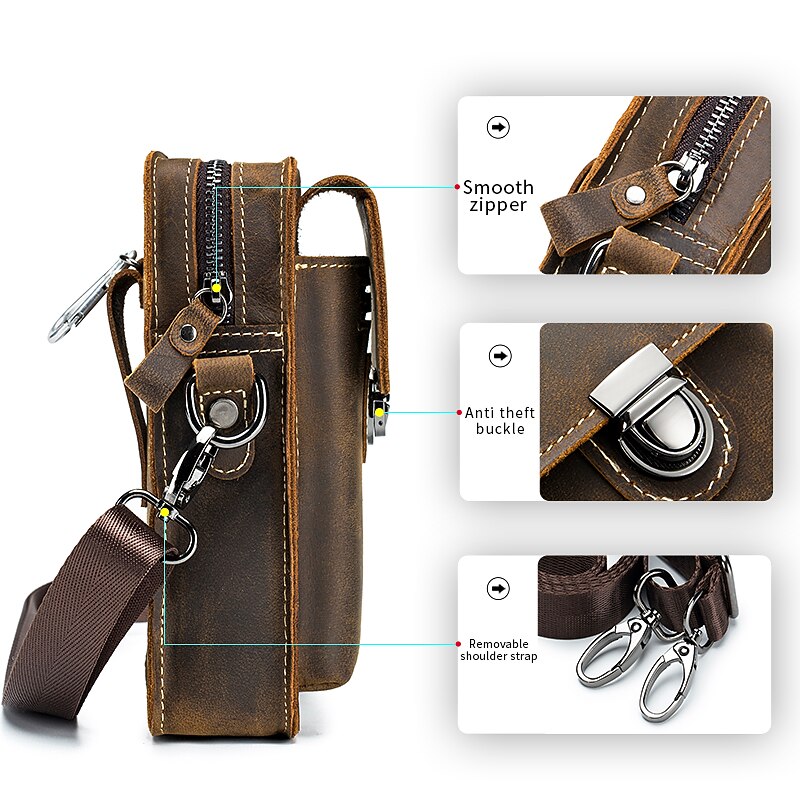 Men's Vintage Brown Leather Crossbody Bag with Adjustable Strap and Multiple Compartments - Ideal for Travel and Daily Use2