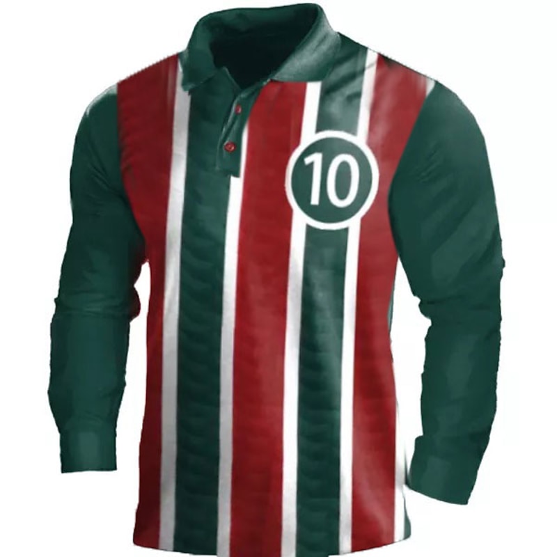 Men's Sports Polo Shirts Golf Shirt Long Sleeve Polo Shirts Collared Shirts Casual Sportswear Vacation Wear 3D Print Buttons Red green White Red2
