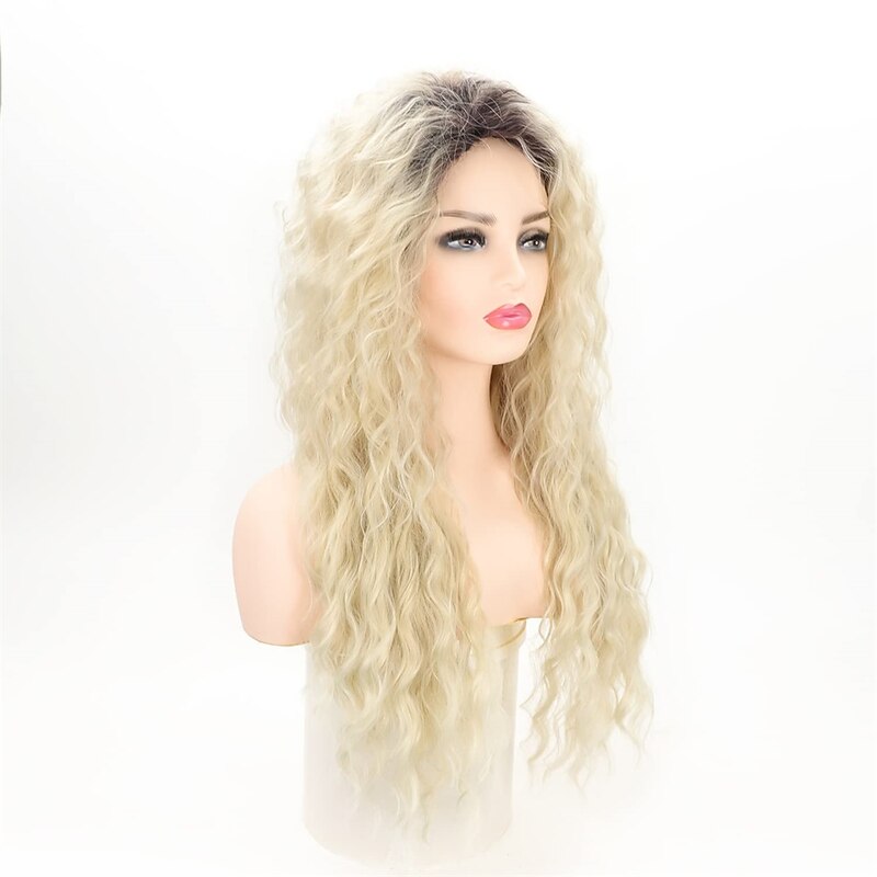 Long Curly Wavy Wig Ombre Platinum Blonde Wigs for Women Loose Wave Hair Glueless Heat Resistant Synthetic Wigs for Daily Party Use3