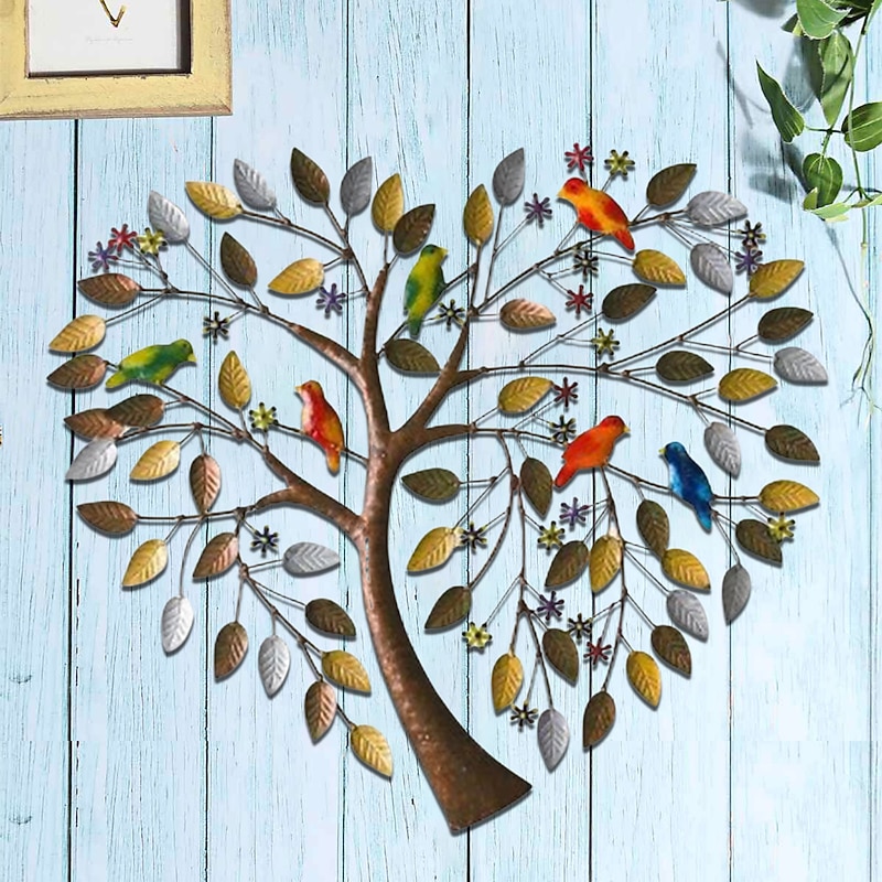 Heart Shape Family Tree Metal Wall Decor Tree of Life Metal Wall Art Bird Ornament Home Bedroom Living Room Window Decoration3