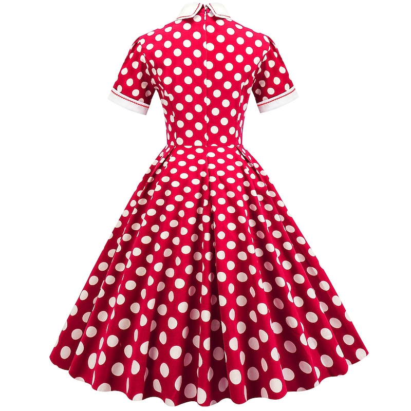 Polka Dots Retro Vintage 1950s Grease Outfits Vacation Dress Flare Dress Women's Costume Vintage Cosplay Daily Wear Short Sleeve Dress Carnival3