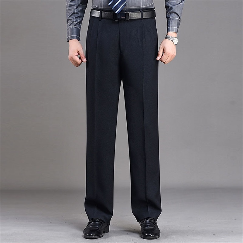 Men's Dress Pants Trousers Casual Pants Pleated Pants Pocket Plain Comfort Warm Wedding Business Casual Retro Vintage Classic Gray Green Black+Grey High Waist Stretchy4