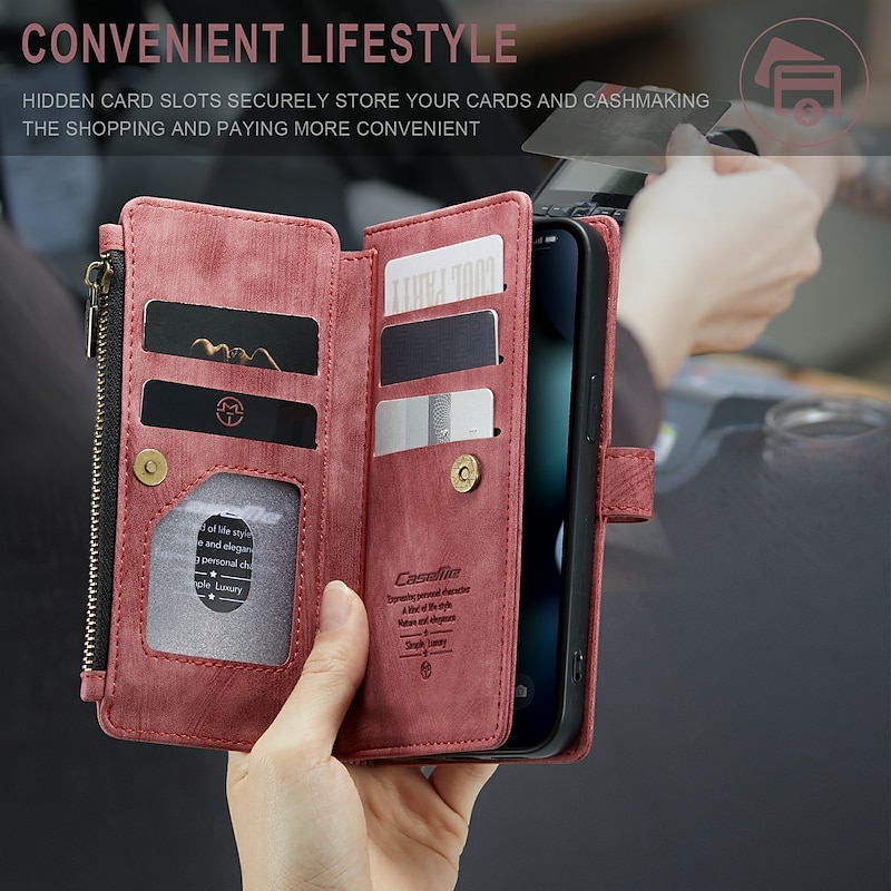 Phone Case For iPhone 17 Pro Max 17 Air 16 15 14 Pro Max Plus 13 12 11 Pro Max Mini Wallet Case Flip Cover with Stand Holder Zipper Full Body Protective Retro PU Leather2