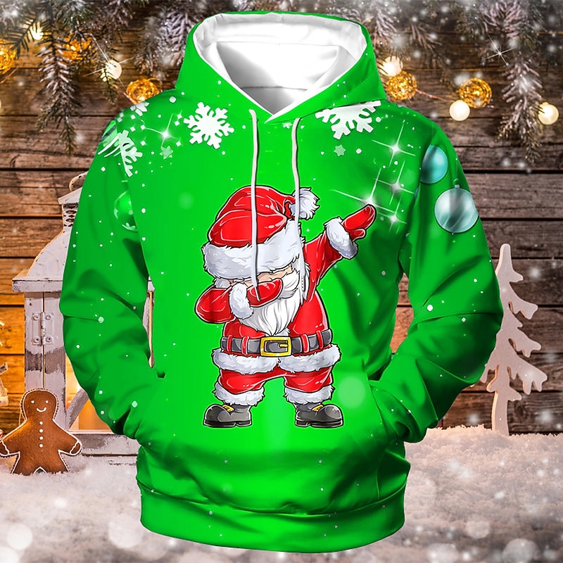Christmas Men's Santa Claus 3D Hoodies Unisex Pullover Yellow Red Royal Blue Blue Green Hooded Santa Claus Graphic Prints Print Daily Sports 3D Print Designer Casual Big and Tall Spring &  Fall4