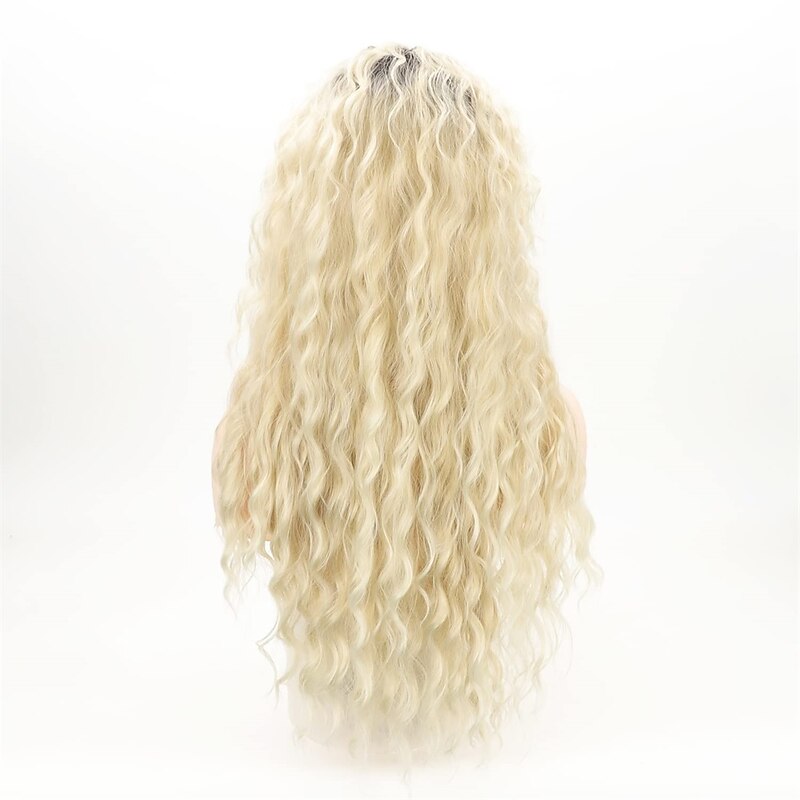 Long Curly Wavy Wig Ombre Platinum Blonde Wigs for Women Loose Wave Hair Glueless Heat Resistant Synthetic Wigs for Daily Party Use2