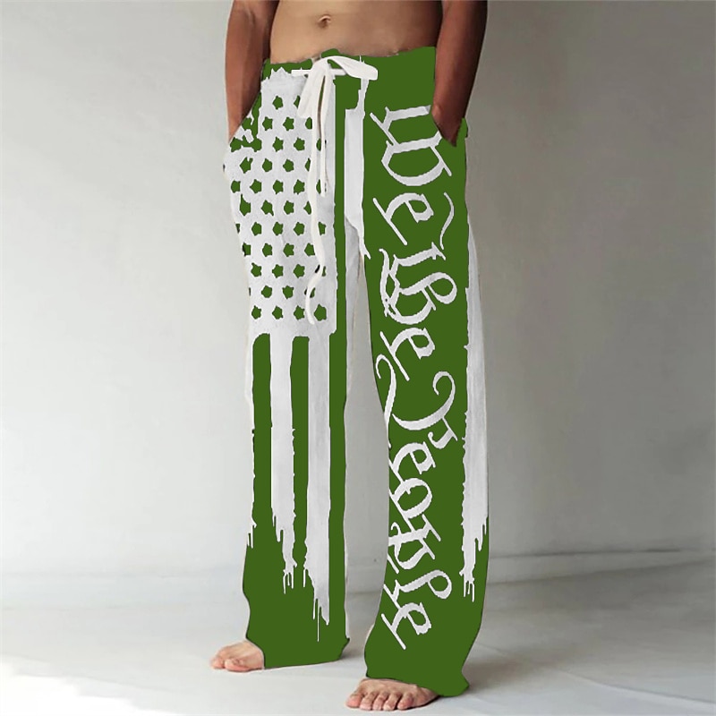 Men's Trousers Summer Pants Baggy Beach Pants Elastic Drawstring Design Front Pocket Straight Leg Dot Graphic Prints Comfort Soft Casual Daily For Vacation Linen Like Fabric Fashion Streetwear2