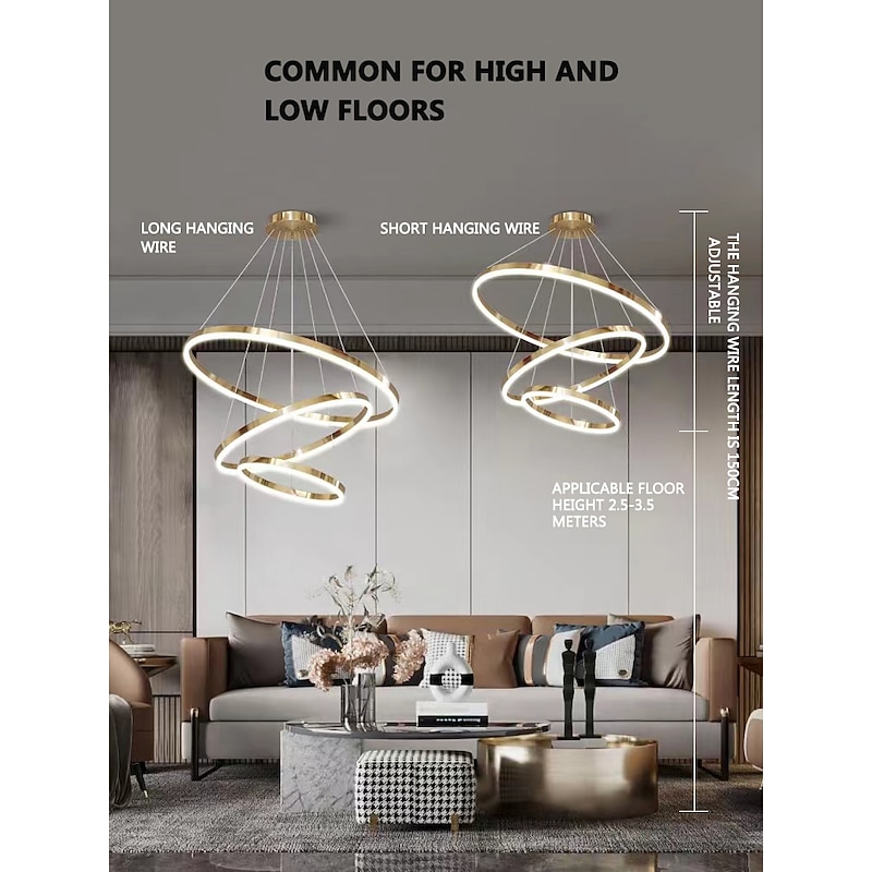 LED Pendant Light Ring Circle Design 3 Rings 40/60/80cm Adjustable Acrylic Modern Chandeliers 3000K Modern Contemporary Style Kitchen Dining Home Bar Light 110-240V Warm White2