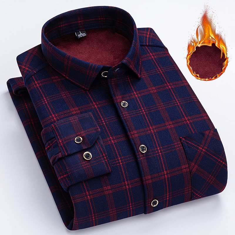 Men's Dress Shirt Flannel Shirt Plaid Shirt Collared Shirt Button Up Shirt Tartan Wedding Work Yellow Navy Blue Royal Blue Blue Long Sleeve Turndown Spring Fall & Winter Clothing Apparel Color Block