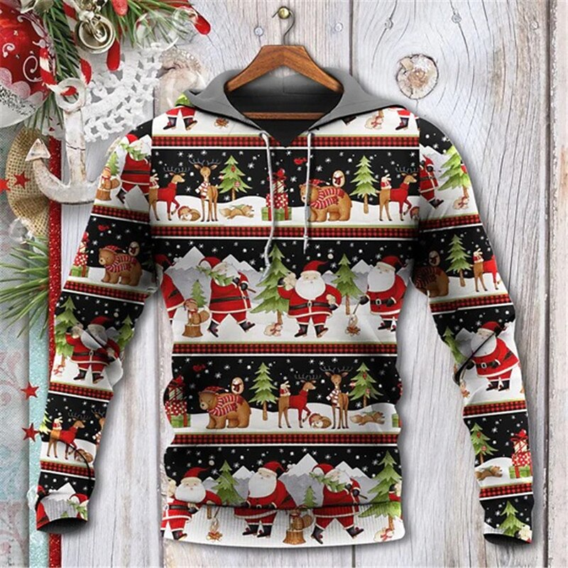 Christmas Men's Santa Claus 3D Hoodies Pullover Black Blue Yellow Royal Blue Hooded Santa Claus Graphic Prints Ugly  Print Daily Sports 3D Print4